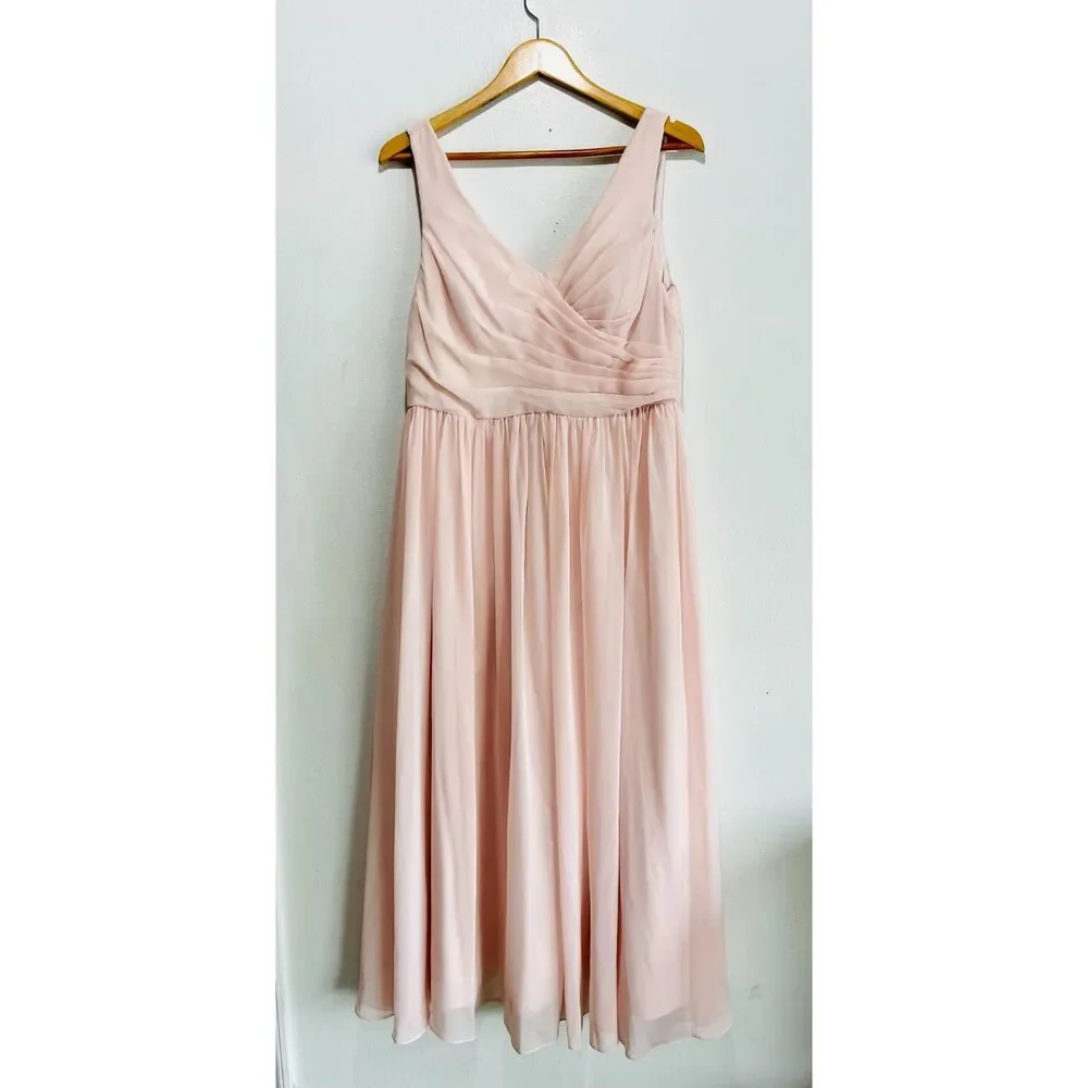 Azazie maxi dress bridesmaid blush pink  V neck wrapped front women C
